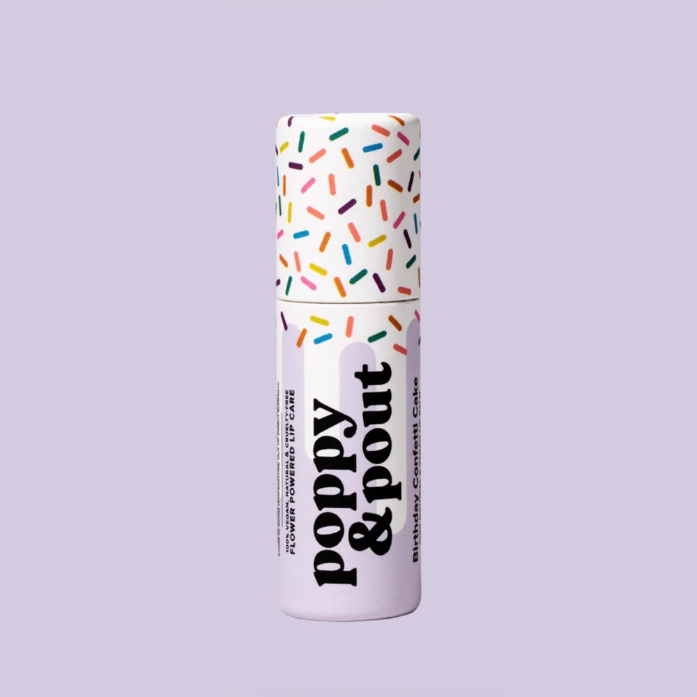 Poppy & Pout Birthday Confetti Cake Lip Balm Purple